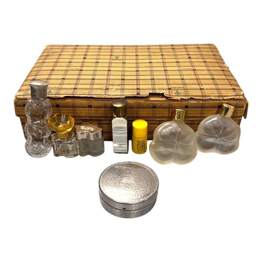 Vintage Oscar De La Renta Empty Perfume Bath Oil Collection With Powder Compact